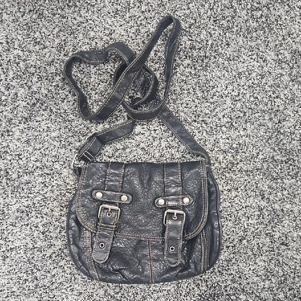 Black Faux Leather Crossbody Bag Buckle Front Purse